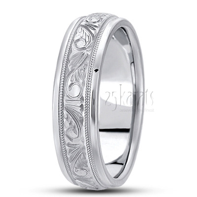 Elegant Hand Engraved Fancy Design Wedding Ring  - view 2
