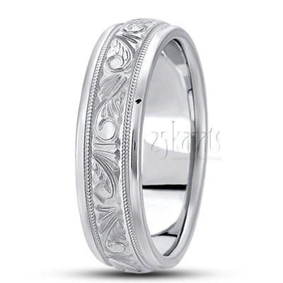 Elegant Hand Engraved Fancy Design Wedding Ring  - view 2 thumbnail