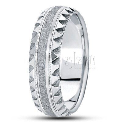 Modern Sandblasted Diamond Carved Wedding Band  - view 2