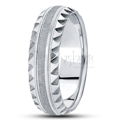 Modern Sandblasted Diamond Carved Wedding Band  - view 2 thumbnail