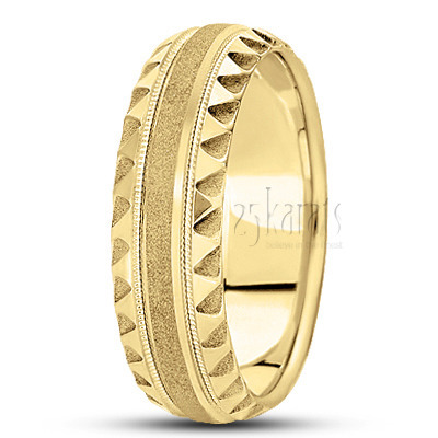 Modern Sandblasted Diamond Carved Wedding Band  - view 3 thumbnail