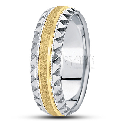 Modern Sandblasted Diamond Carved Wedding Band  - main view