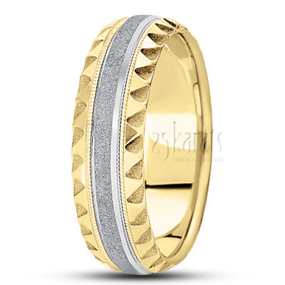 Modern Sandblasted Diamond Carved Wedding Band  - view 4 thumbnail