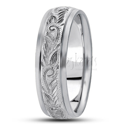 Extravagant Satin Finish Hand Engraved Wedding Ring 