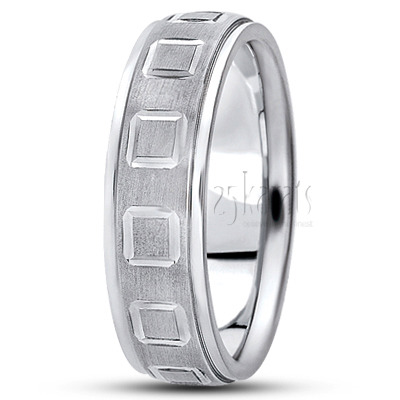 Attractive Rectangular Cut Carved Design Wedding Band  - view 2