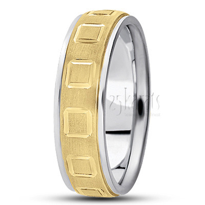 Attractive Rectangular Cut Carved Design Wedding Band  - view 3 thumbnail