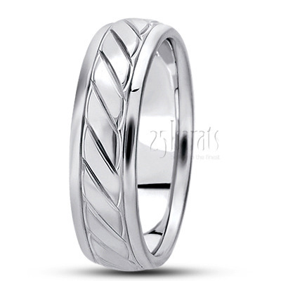 Classic Braid Motif Diamond Carved Wedding Ring 