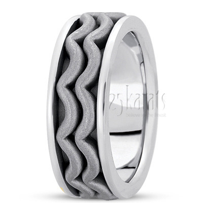 Wave Motif Contemporary Handmade Wedding Ring  - view 2 thumbnail