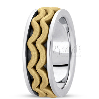 Wave Motif Contemporary Handmade Wedding Ring  - view 3