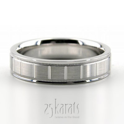 Fine Milgrain Diamond Cut Wedding Band  - view 2