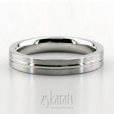 Simple Convex Cut Carved Design Wedding Ring  - view 2