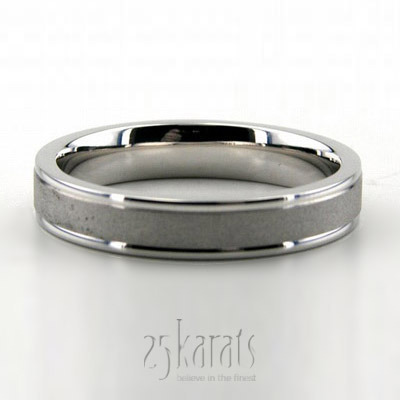 Flat Sandblasted Basic Carved Wedding Band  - view 2