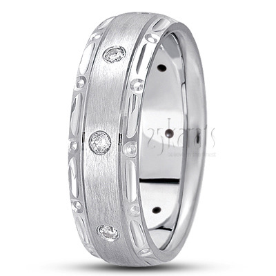 Grooved Edge Diamond Wedding Band  - view 2