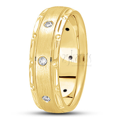 Grooved Edge Diamond Wedding Band  - view 3