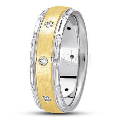 Grooved Edge Diamond Wedding Band  - main view