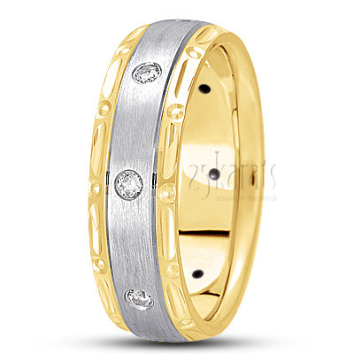 Grooved Edge Diamond Wedding Band  - view 4