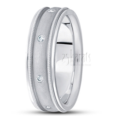 Sandblasted Milgrain Diamond Wedding Band  - view 2