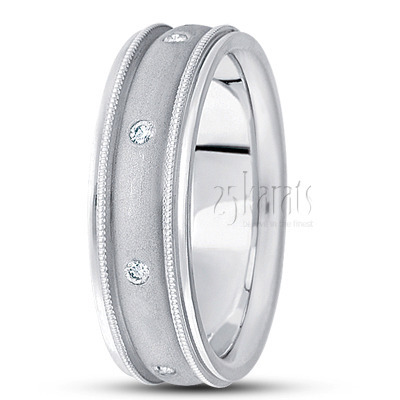 Sandblasted Milgrain Diamond Wedding Band  - view 2 thumbnail