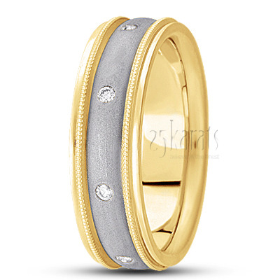 Sandblasted Milgrain Diamond Wedding Band  - view 4