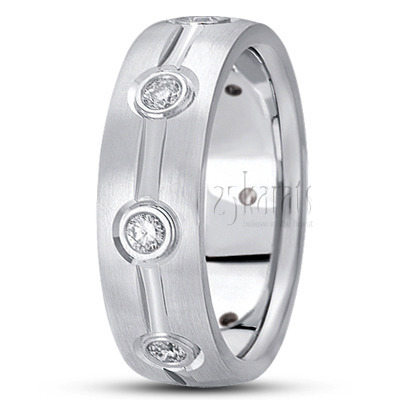 Grooved Diamond Wedding Ring  - main view thumbnail