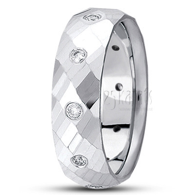 Shiny Grooved Diamond Wedding Ring 