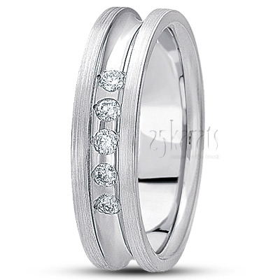 Satin Edge Diamond Wedding Band  - view 2