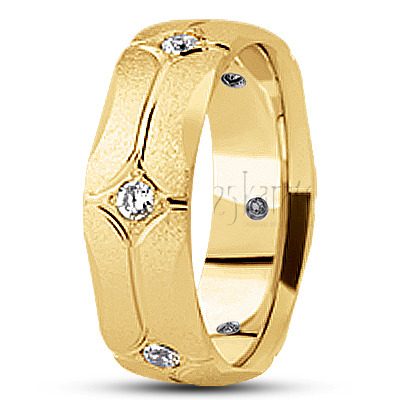 Grooved Diamond Wedding Band  - view 2