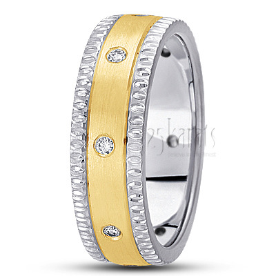 Grooved Edge Diamond Wedding Band 