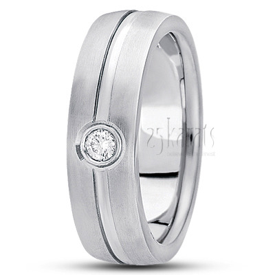 Grooved Center Diamond Wedding Band - view 2