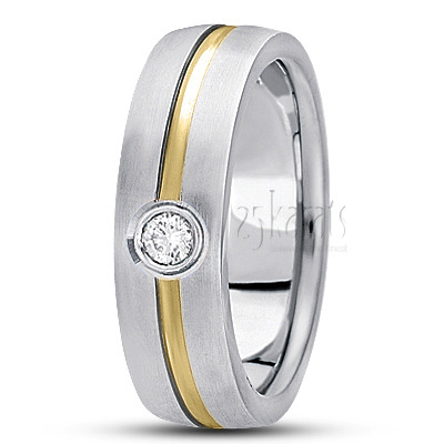 Grooved Center Diamond Wedding Band - view 4