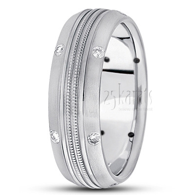 Double-Milgrain Diamond Wedding Band - view 2