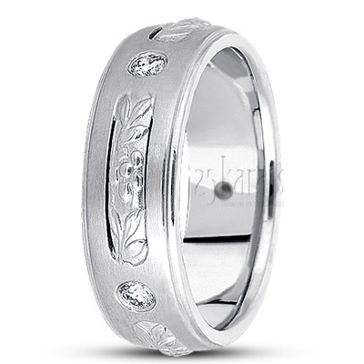 Floral Carved Diamond Wedding Band - view 2