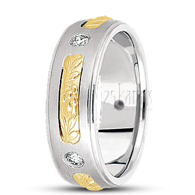 Floral Carved Diamond Wedding Band - main view