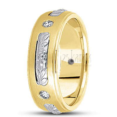 Floral Carved Diamond Wedding Band - view 4