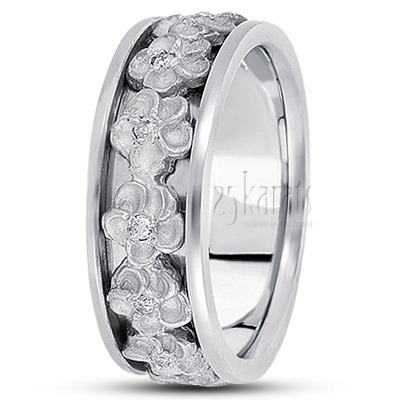 Floral Carved Diamond Wedding Ring - view 2 thumbnail