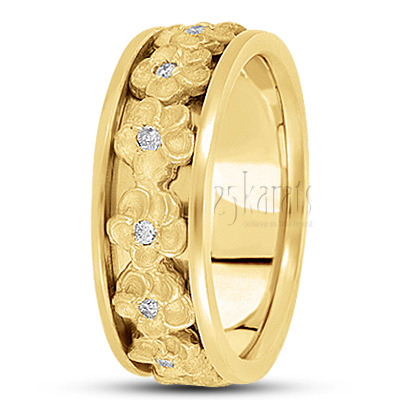 Floral Carved Diamond Wedding Ring - view 3
