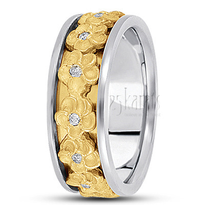 Floral Carved Diamond Wedding Ring