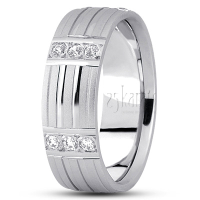 Grooved Diamond Wedding Band - view 2
