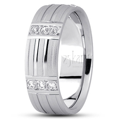 Grooved Diamond Wedding Band - view 2 thumbnail