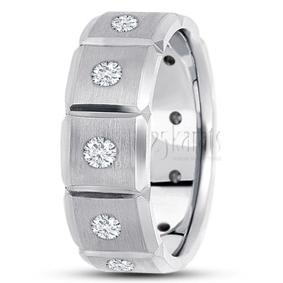 Stylish Grooved Diamond Wedding Band - main view