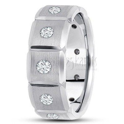 Stylish Grooved Diamond Wedding Band - main view thumbnail
