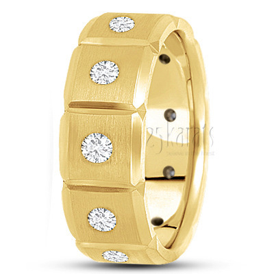 Stylish Grooved Diamond Wedding Band - view 2 thumbnail