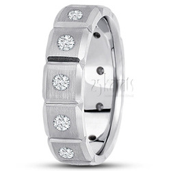 Stylish Grooved Diamond Wedding Ring 