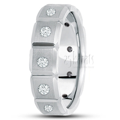 Stylish Grooved Diamond Wedding Band 1 - main view