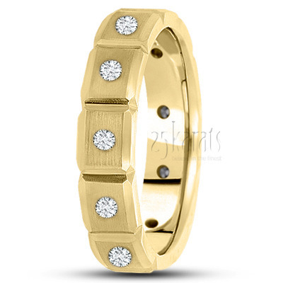 Stylish Grooved Diamond Wedding Ring - main view thumbnail