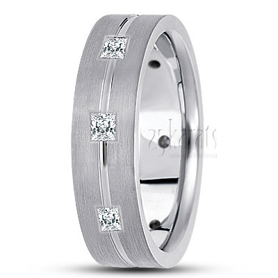Grooved Center Diamond Wedding Ring - main view thumbnail