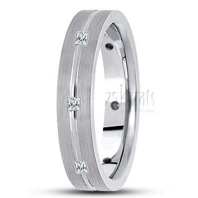 Grooved Center Diamond Wedding Band 2 - main view thumbnail