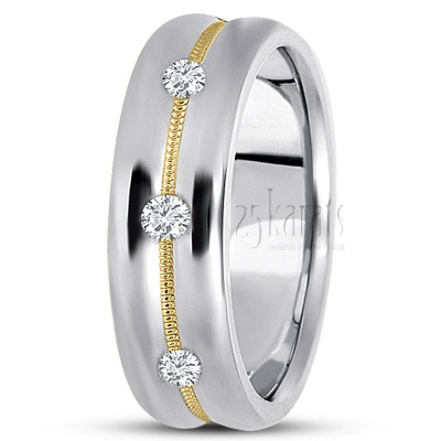 Concave 3-Stone Diamond Wedding Ring