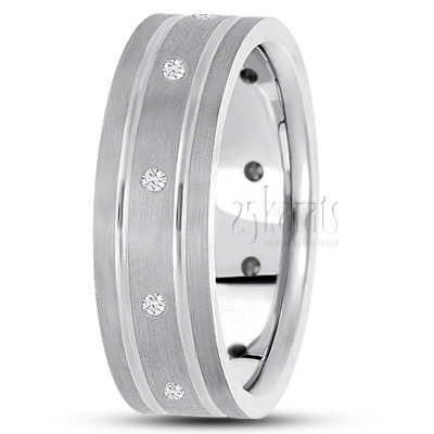 Flat Grooved Diamond Wedding Band - view 2 thumbnail