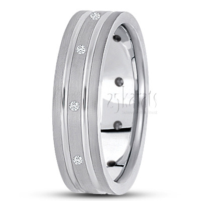 Flat Grooved Diamond Wedding Ring - main view